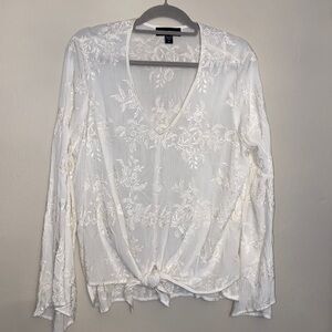 Karen Kane Stunning Off-White Embroidered Tie Front Unworn Sz XL -LAST 📱👋🏼